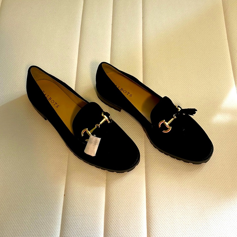 Talbots loafers with tassels black suede size 9